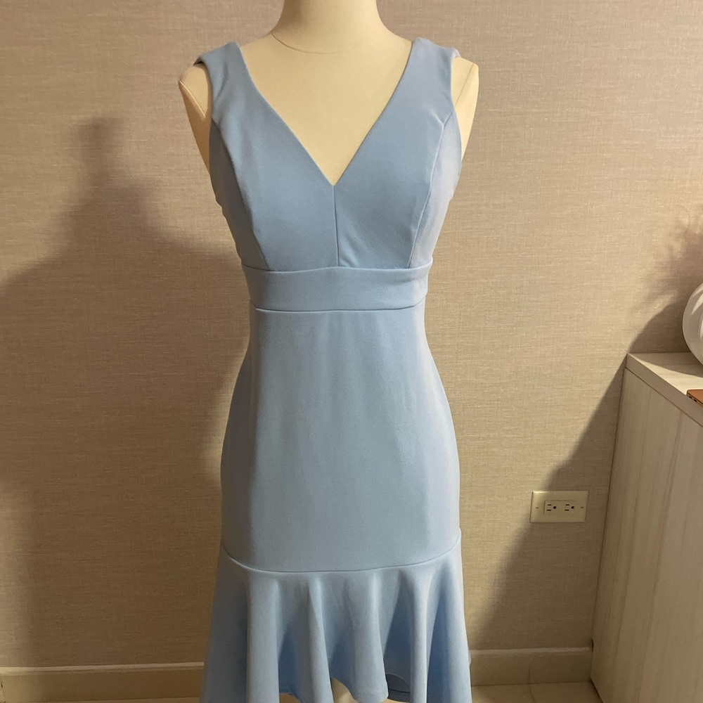 Baby blue midi cocktail dress from Joaquin Blanco